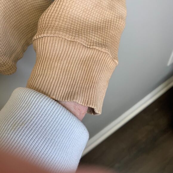 For the Republic Henley Shirt Beige Cream Tie Dye Waffle Knit Cotton Modal LRG‎ - Picture 4 of 5